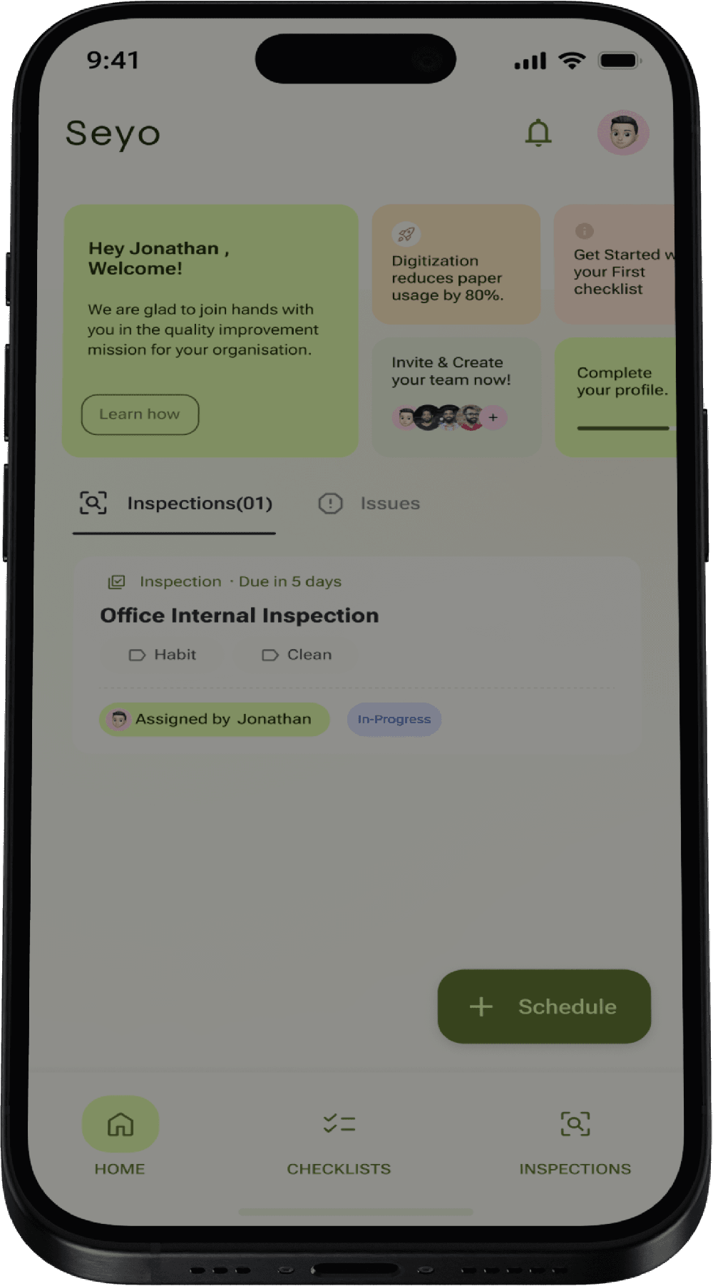 Seyo inspection app on a phone